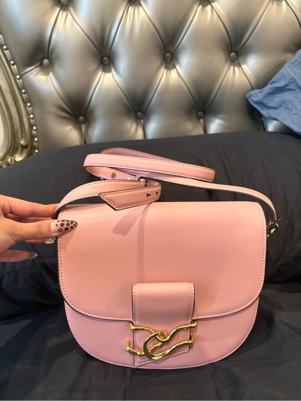 Alexis Bittar Pink Leather Crossbody with Gold Accent Hardware